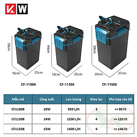 Lọc thùng KW Dophin CF 11008, 11308, 11508 tích hợp sưởi trộn co2 bể thủy sinh cá tép cảnh