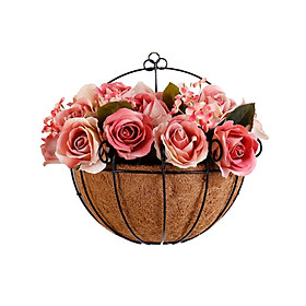 Giỏ hoa tổ chim sơ dừa treo tường trang trí ngoài trời, phòng khách sắt phủ sơn tĩnh điện kích thước 25 x 29 x 12cm không kèm hoa - Tặng bộ dao thìa dĩa gỗ thân thiện môi trường xuất khẩu