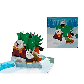 X33 -  THIỆP NOEL 3D GẤU – THỎ – CÁO KÉO CÂY THÔNG SIÊU DỄ THƯƠNG ️