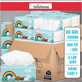 Thùng 30 Gói Khăn Giấy Ăn Cầu Vồng 3 Lớp Siêu Mềm Mịn 1 Gói 300 Tờ, Khăn Giấy Khô Lau Đa Năng