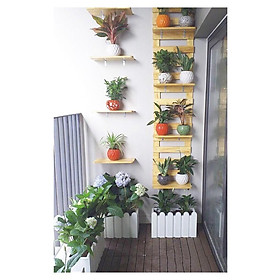 Mua Kệ gỗ ban công -Giá gỗ treo tường trang trí ban công gồm 1 hàng rào dài 2mx40cm+8 thanh ngang
