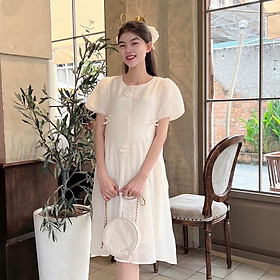 Đầm bầu tơ phom suông đính nơ nhẹ nhàng, dễ thương, sang chảnh Nữ Women - Kem