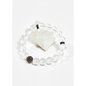 Vòng tay phong thủy nữ đá thạch anh trắng charm tròn 8mm mệnh thủy , kim - Ngọc Quý Gemstones