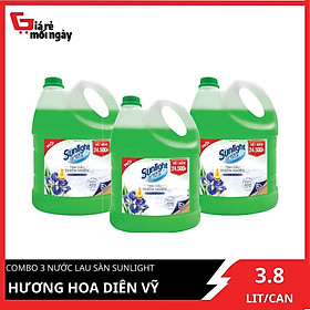 Combo 3 CAN Nước lau sàn Sunlight Hương hoa diên vỹ Can 3.8KGX3