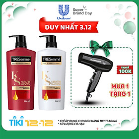 Combo Dầu Gội (640g) Và Dầu Xả (620g) Tresemmé Keratin Smooth Tinh Dầu Argan Và Keratin Vào Nếp Suôn Mượt