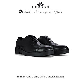 Giày Oxford Black LEMANS - Da Bò Nguyên Tấm, Đế độc quyền Lemans, tăng cao 4cm, Bảo hành 24 tháng