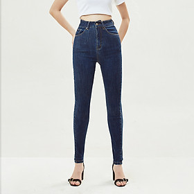 Quần Bò Nữ Cạp Cao Ôm Dáng Skinny Xanh Đậm Aaa Jeans