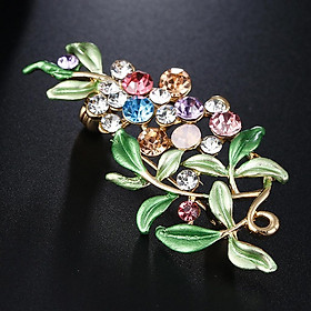 Elegant Women Rhinestone Crystal Green Enamel Leaves Leaf Brooch Pin Jewelry