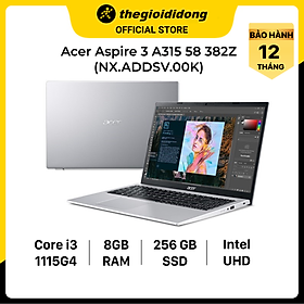 Mua Laptop Acer Aspire 3 A315 58 382Z i3 1115G4/8GB/256GB/15.6 F/Win11/(NX.ADDSV.00K)/Bạc - Hàng chính hãng