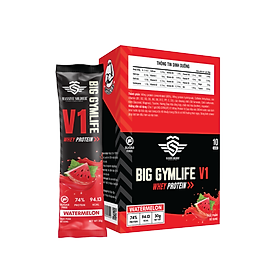 Bột Whey Protein BIG GYMLIFE V1 WATERMELON Bảo Long Hộp 10 gói x 30g -