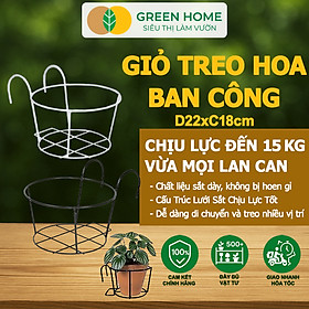 Giỏ treo hoa ban công, D22xC18cm, chất liệu sắt sơn tĩnh điện, phù hợp với mọi lan can |Greenhome - GIỎ TREO HOA ĐEN