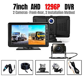 Camera Hành Trình Xe Tải 2 Mắt GT7 24V FHD 1296P 128GB MH IPS 7 Inch Camera Sau 4K Ghi Hình Cùng Lúc Trước Và Sau Xe