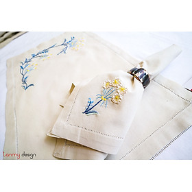 Mua Bộ lót đĩa và khăn ăn linen thêu hoa trinh nữ lam