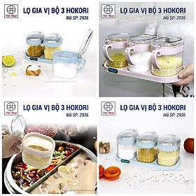 Bộ 3 Hũ Đựng Gia Vị HOKORI, Bộ 3 Lọ Đựng Gia Vị Có Nắp Đậy Kèm Thìa Dày Dặn Bền Đẹp - Hàng cao cấp