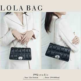 Túi xách nữ màu đen da dập nổi dây xích khoá bạc lạ mắt/ LOLA BAG