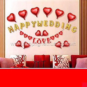 Bộ chữ trang trí phòng cưới happy wedding đầy đủ phụ kiện