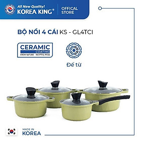 Mua KS-GL4TCI Bộ nồi Korea King ( màu xanh  bộ gồm 3 nồi đường kính 20  22  24cm + 1 quánh 18cm  nắp kính) Hàng chính hãng