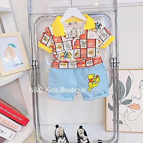 Set áo polo in tràn + quần jean in cho bé 10-20kg