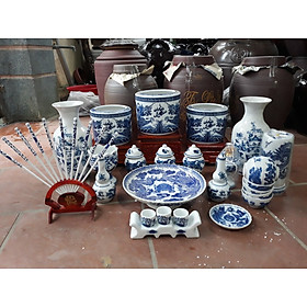 Mua Bộ thờ gia tiên men Lam gốm sứ Bát Tràng có đầy đủ cốt bát hương  nước sái tịnh và tro nếp