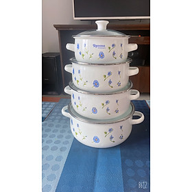 Mua Bộ 4 nồi tráng men đáy từ nấu được mọi loại bếp kể cả bếp từ size 16-18-20-22cm - Giao hoa văn ngẫu nhiên
