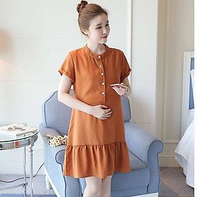 Váy bầu nâu đất cổ tàu cộc tay