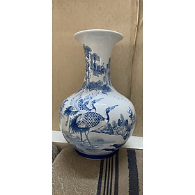 Mua Bình hoa chiêu Tài dáng củ tỏi men Lam gốm sứ Bát Tràng cao 51 cm tặng đế gỗ