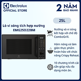 Mua Lò vi sóng để bàn Electrolux tích hợp nướng đối lưu 25L UltimateTaste 500 EMG25D22BM  Hâm nóng và làm giòn  10 chương trình cài sẵn  Hàng chính hãng 