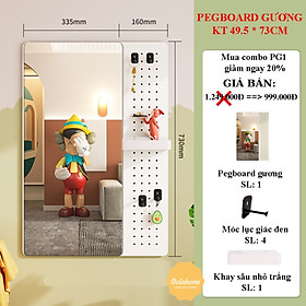 Bảng lỗ Pegboard treo tường tích hợp gương soi Dola Home kim loại cao cấp tiện dụng và trang trí nội thất