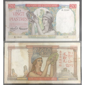 Mua Tiền Đông Dương  giấy 20 đồng vàng vòng nguyệt quế  Băng đỏ  tặng kèm bao nilong bảo quản