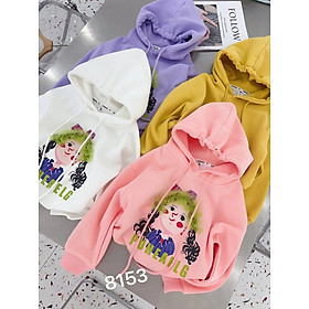Áo nỉ cho bé có mũ, Áo Hoodie bé gái 4-10 tuổi in hình bé gái và chữ chất liệu nỉ da cá cao cấp kiểu dáng thời trang