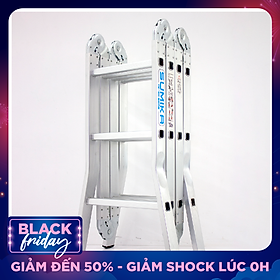 Thang nhôm gấp 4 đoạn SUMIKA SK603 (chữ A - 1.7m, chữ I - 3.4m), 14 tư thế sử dụng, tải trọng 150kg, làm từ hợp kim nhôm cao cấp, khóa chốt cao cấp và tự động, có đế cao su chống trượt