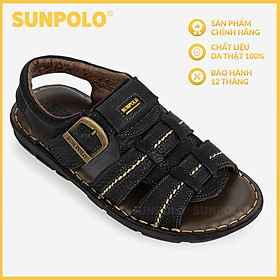 Sandal Nam Da Bò SUNPOLO SDA002 Trẻ trung, năng động Đen, Nâu