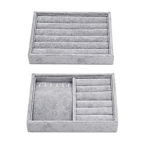 2pcs Jewelry Display Tray Rings Watches Velour Showcase Jewellery Case