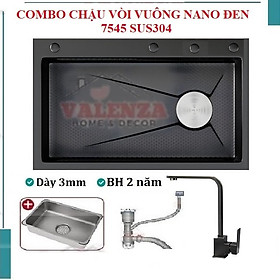 Mua Chậu rửa bát inox304 chống xước 7546 nano đen dày 3li  vòi rửa bát nóng lạnh Vuông  xiphong  khay inox  bình nước rửa bát  xịt rửa ly cốc