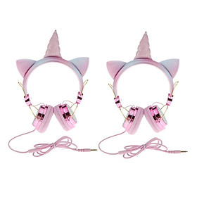 2x Cute Glitter Unicorn Headphones with Microphone for Girls