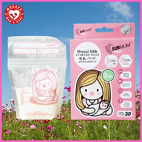 Hộp 30 túi trữ sữa Sunmum mini 100ml Thái Lan (có tem niêm phong) tặng 2 zipper 15x20cm