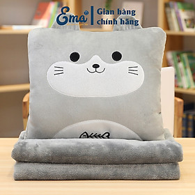 Bộ chăn gối văn phòng 3 trong 1 hình thú dễ thương EMA kèm gối luồn tay giữ nhiệt - Tựa lưng - Ngủ trưa - Gối ôm