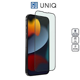 Kính Cường Lực UNIQ OPTIX Vision Care Anti-Blue Light For iPhone 14/ 14 Plus/ 14 Pro/ 14 Pro Max có khung trợ dán Hàng Chính Hãng