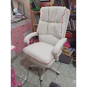Ghế gaming nữ streamer màu trắng viền hồng Ghế xoay làm việc có gác chân thư giãn CR4104-P White Gaming Chair - CAPTA