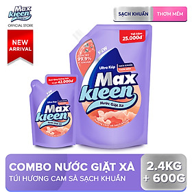 Combo Nước giặt xả Maxkleen Hương Cam sả: 1 Túi 2.4kg + 1 Túi 600g