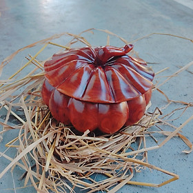 Mua Quả Bí Ngô-Khay đựng  mứt tết hạt dưa bánh kẹo bằng gỗ Hương  nguyên khối đk 20 cm