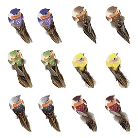 12Pcs Artificial Bird Perched Woodland Fake Feather Birds Garden Decor Claw