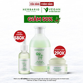 Bộ 3 chăm sóc da mụn cơ bản rau má & Diếp cá Herbario: Sữa rửa măt 200ml + Mặt nạ 30ml + Tinh chất 30ml