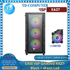 Mua Vỏ máy tính Case VSP KA27  ĐEN  sẵn 4 Fan LED ~ Gaming 2 mặt kính cường lực (M-ATX/ITX) - Hàng chính hãng TECH VISION phân phối