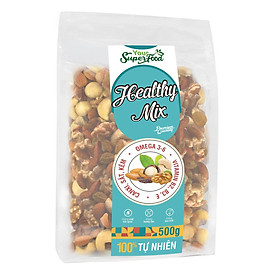 Túi 5 loại hạt óc chó, hạnh nhân, macca, hạt điều, nho Healthy Mix Your Super Food 500g DE-MIX500