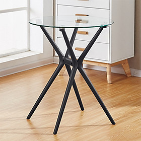 Mua Bàn trà tròn mặt kính cường lực chân sắt bền đẹp - Bàn coffee đơn giản hiện đại decor ban công 60cm x 71cm