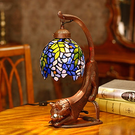 Đèn bàn trang trí DandiHome - đèn bàn nhỏ Tiffany họa tiết chú mèo chao hoa tử đằng