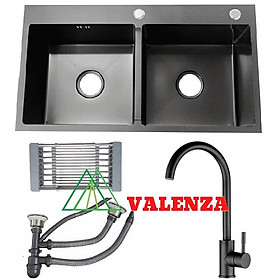 Mua Combo chậu rửa chén inox 304 nano vòi nước rửa chén inox 304 nano kháng khuẩn kích thước 8245 kèm rổ inox bộ xả chậu