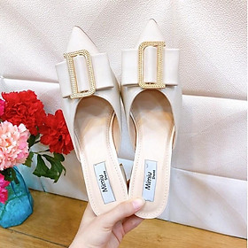 >> BÁO GIÁ GIÀY NỮ SỤC MÓC VUÔNG MŨI NHỌN ĐẾ 3P | Shopee Lazada Sendo Tiki mới nhất 34 Giày sục cao gót nữ đế vuông, mũi nhọn, giày cao gót thời trang chuẩn size 35-40 màu đen và kem, gót cao 5p