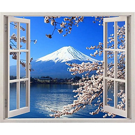 Tranh dán tường cửa sổ 3D cảnh núi Phú Sĩ